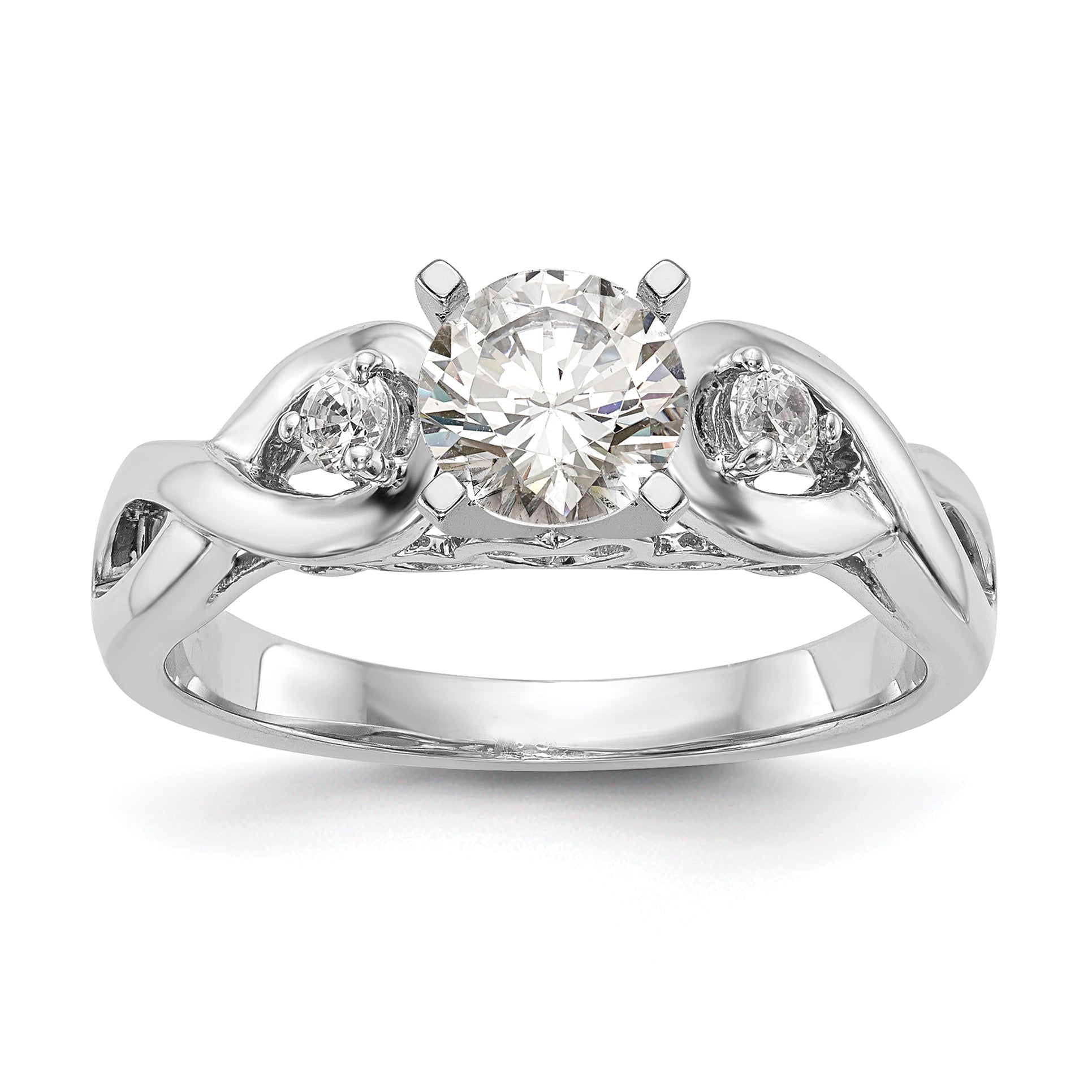 0.10ct. CZ Solid Real 14k White Gold Peg Set Infinity Engagement Ring