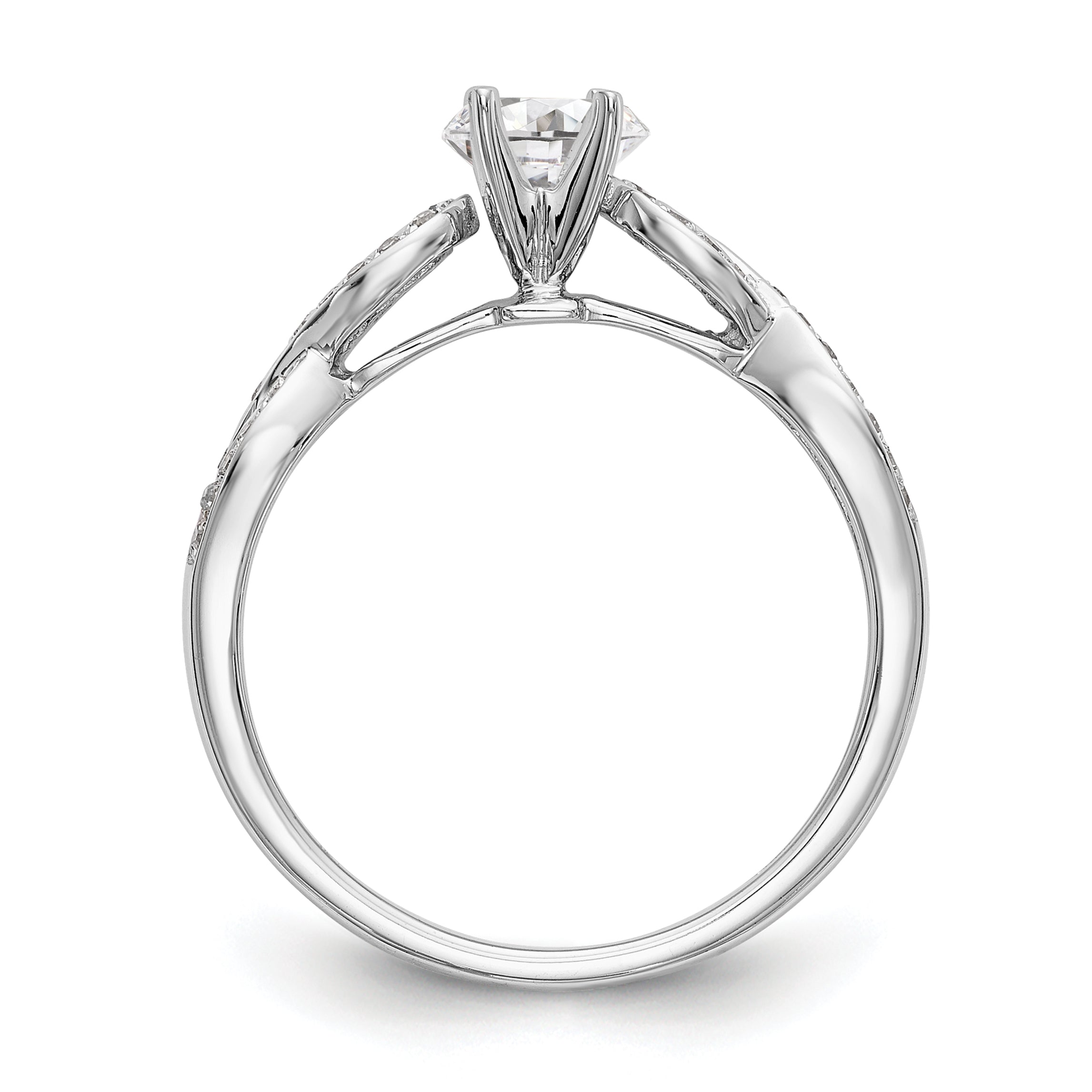 0.12ct. CZ Solid Real 14k White Gold Peg Set Criss-Cross Engagement Ring