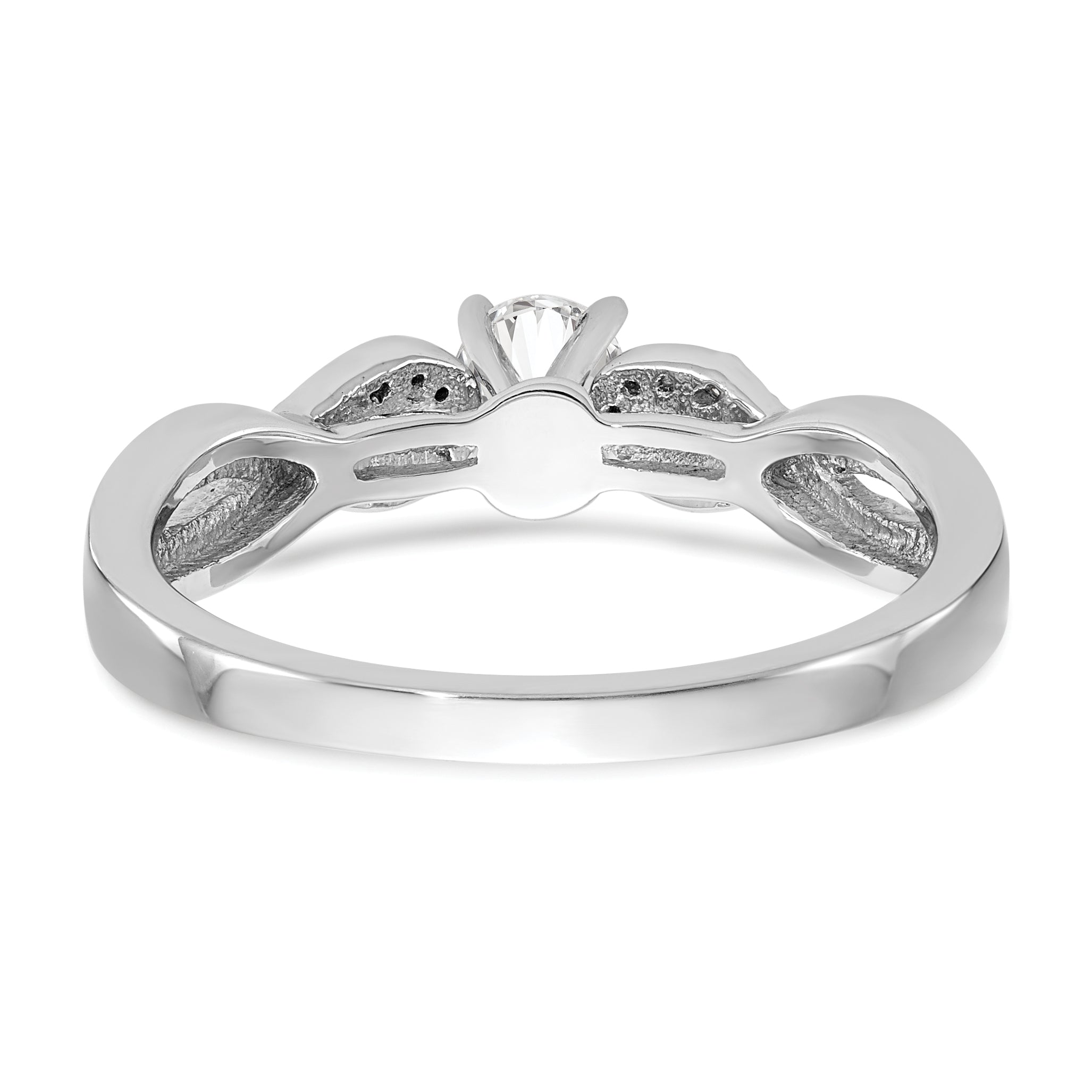 0.12ct. CZ Solid Real 14k White Gold Peg Set Criss-Cross Engagement Ring