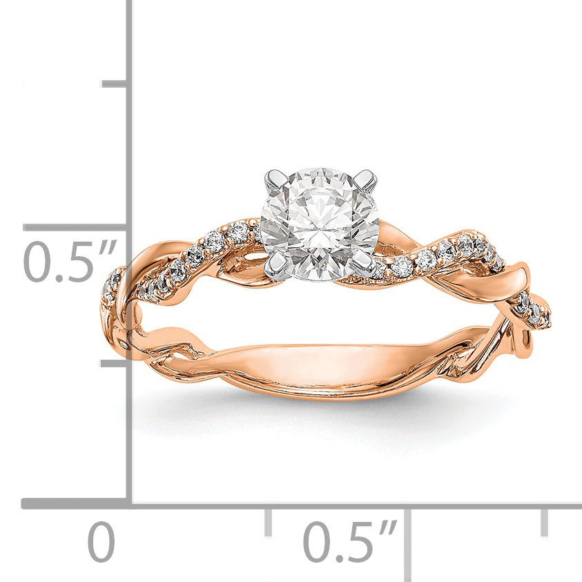0.11ct. CZ Solid Real 14k Rose Gold Peg Set Criss-Cross Engagement Ring