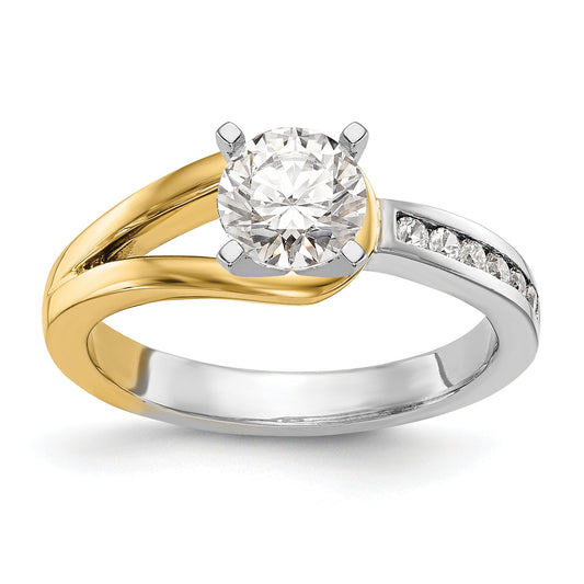 0.11ct. CZ Solid Real 14K Two-tone Peg Set Engagement Ring