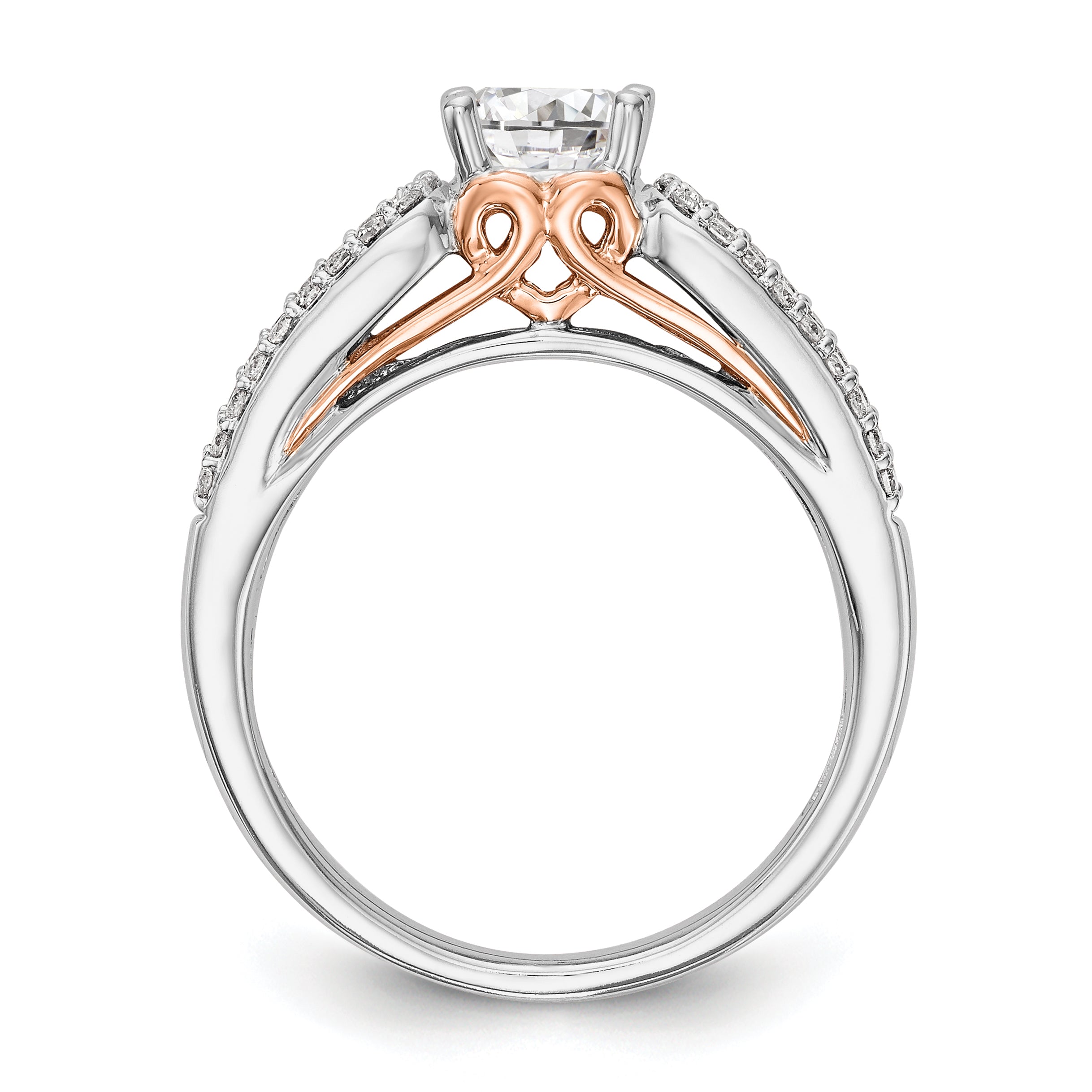 0.25ct. CZ Solid Real 14k Two-Tone Peg Set w/Pink Sapphire Semi-mnt Engagement Ring
