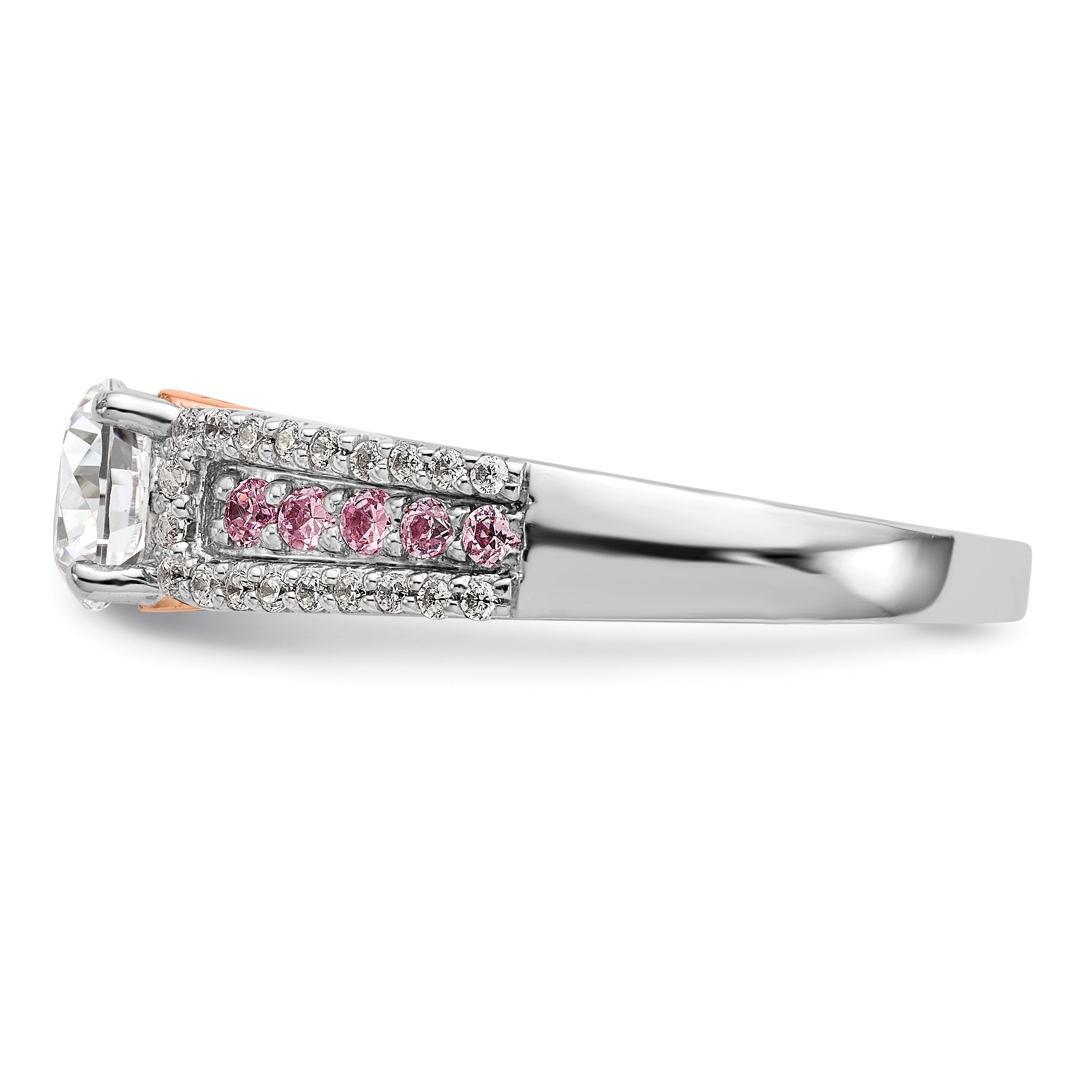 0.25ct. CZ Solid Real 14k Two-Tone Peg Set w/Pink Sapphire Semi-mnt Engagement Ring