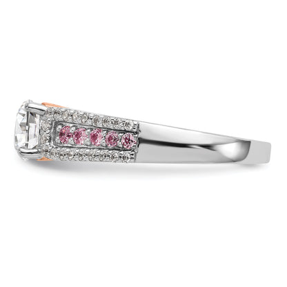 0.25ct. CZ Solid Real 14k Two-Tone Peg Set w/Pink Sapphire Semi-mnt Engagement Ring