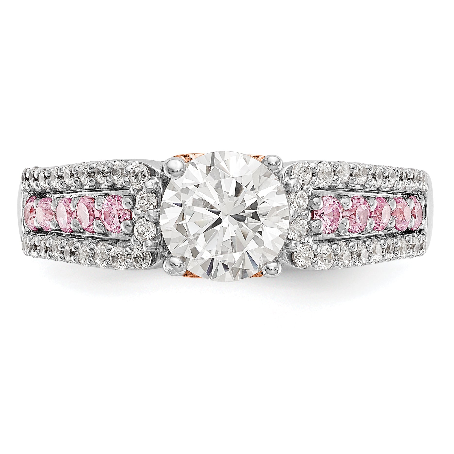 0.25ct. CZ Solid Real 14k Two-Tone Peg Set w/Pink Sapphire Semi-mnt Engagement Ring
