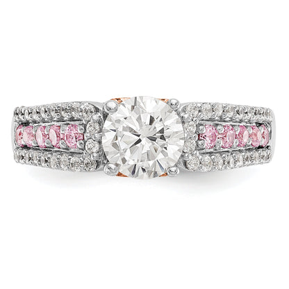 0.25ct. CZ Solid Real 14k Two-Tone Peg Set w/Pink Sapphire Semi-mnt Engagement Ring