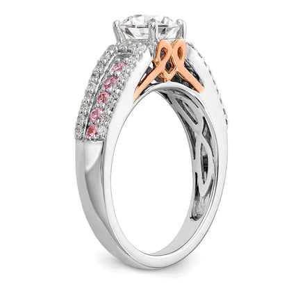 0.25ct. CZ Solid Real 14k Two-Tone Peg Set w/Pink Sapphire Semi-mnt Engagement Ring