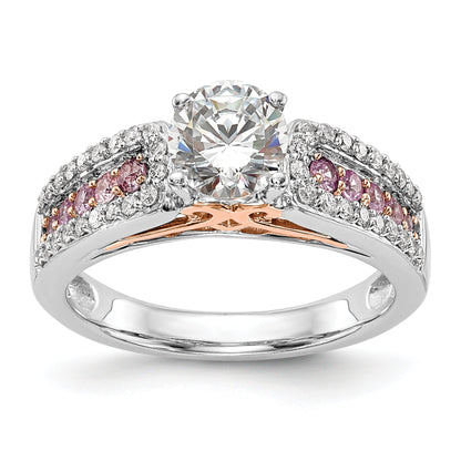 0.25ct. CZ Solid Real 14k Two-Tone Peg Set w/Pink Sapphire Semi-mnt Engagement Ring