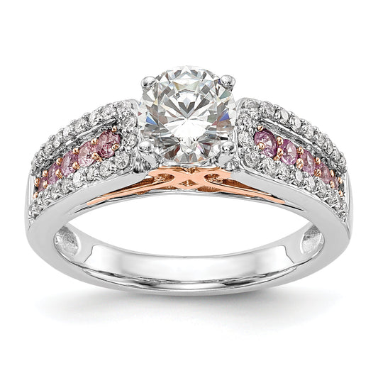 0.25ct. CZ Solid Real 14k Two-Tone Peg Set w/Pink Sapphire Semi-mnt Engagement Ring