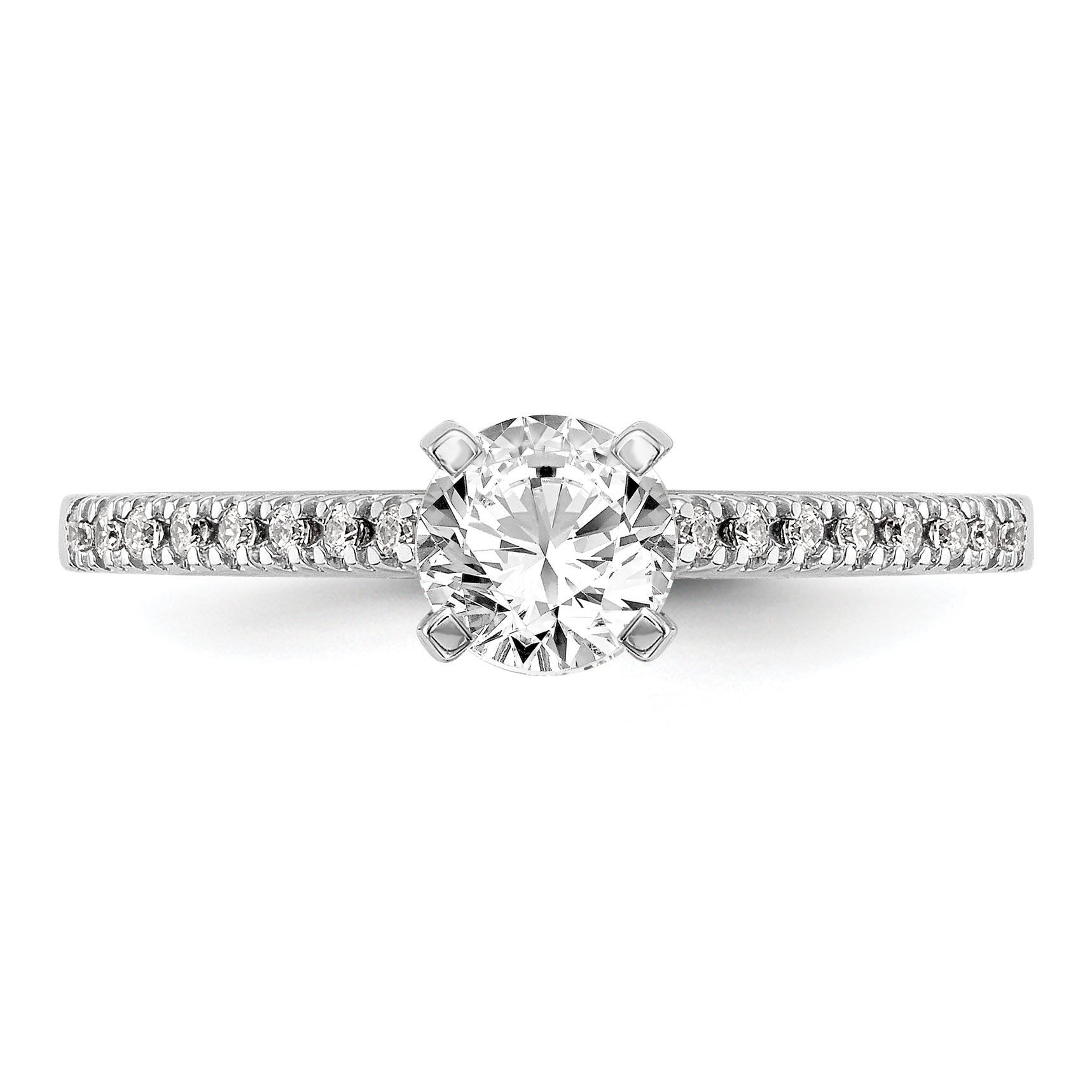 0.10ct. CZ Solid Real 14K White Gold Peg Set Engagement Ring