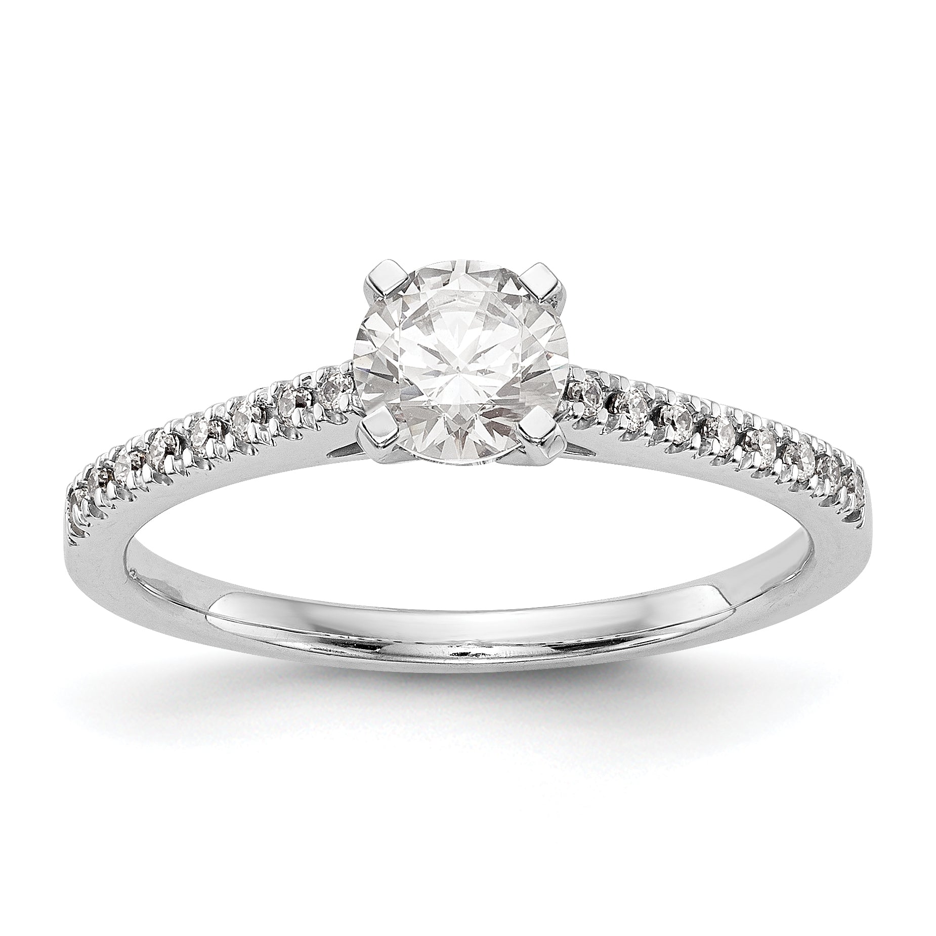 0.10ct. CZ Solid Real 14K White Gold Peg Set Engagement Ring