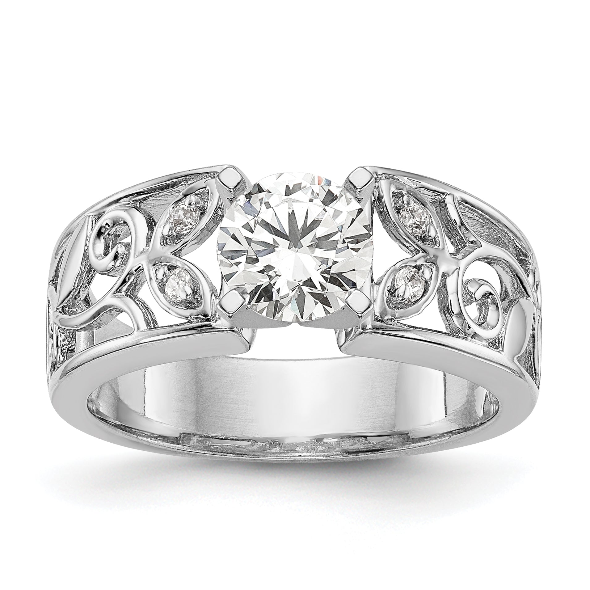 0.05ct. CZ Solid Real 14K White Gold Peg Set Engagement Ring