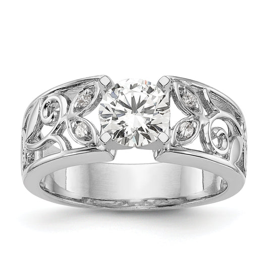 0.05ct. CZ Solid Real 14K White Gold Peg Set Engagement Ring