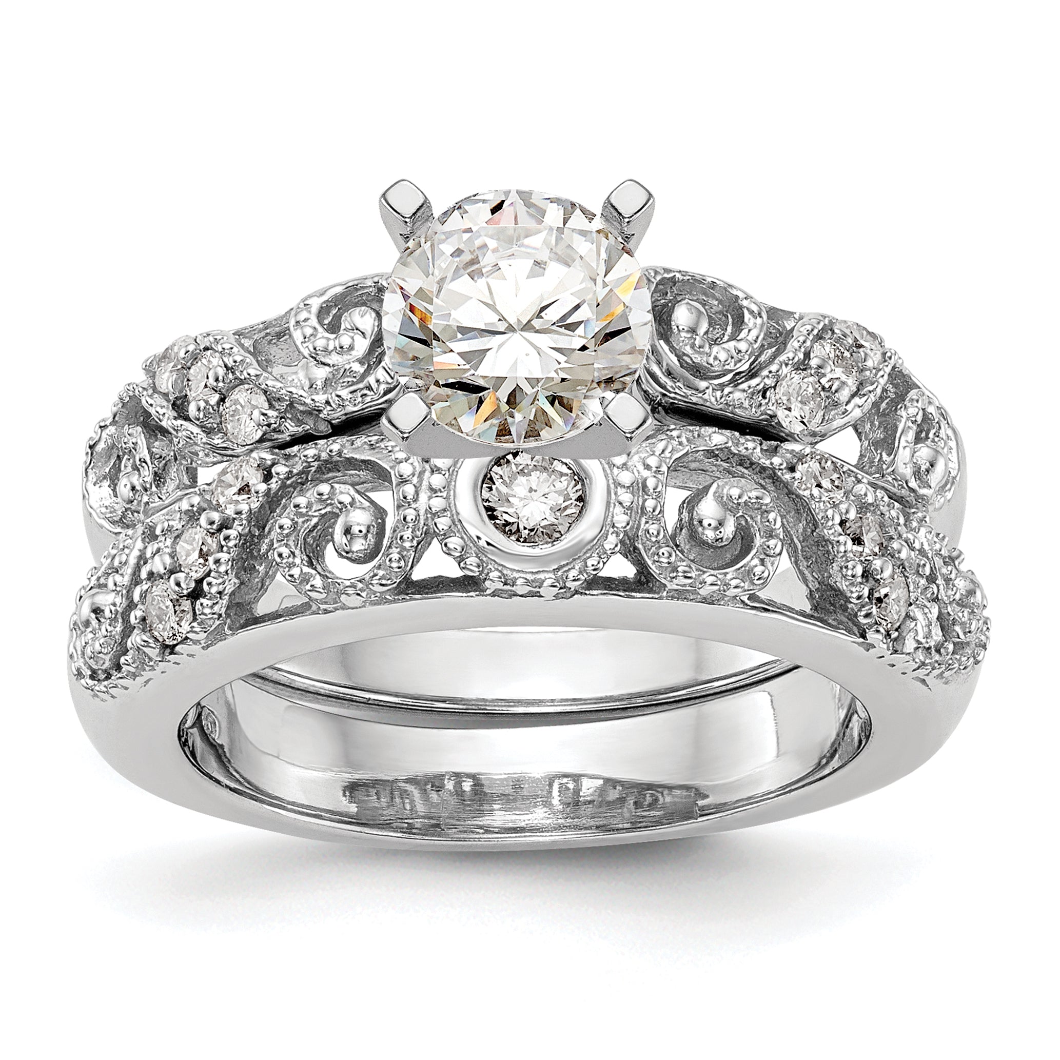 0.07ct. CZ Solid Real 14K White Gold Peg Set Engagement Ring