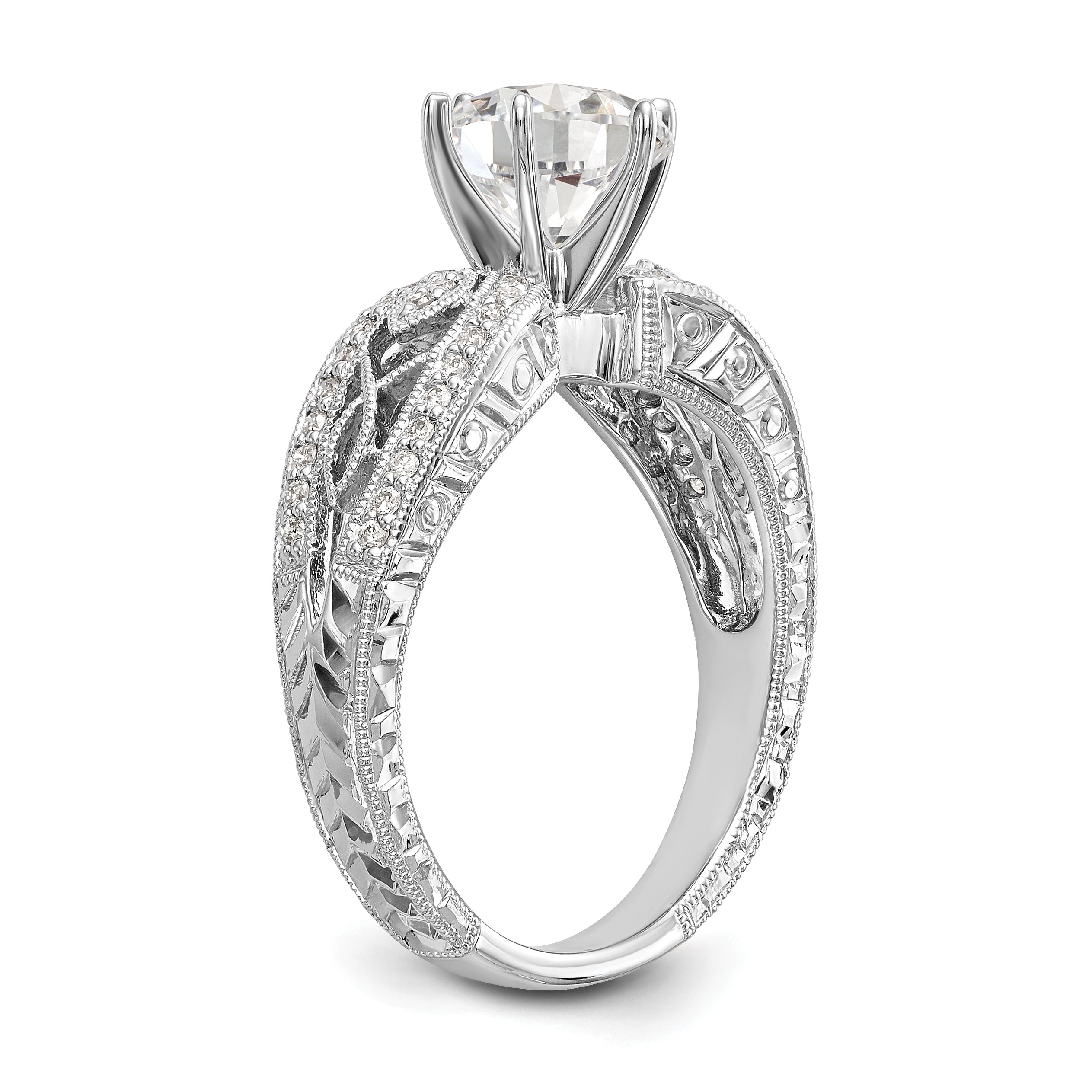 0.21ct. CZ Solid Real 14K White Gold Peg Set Engagement Ring