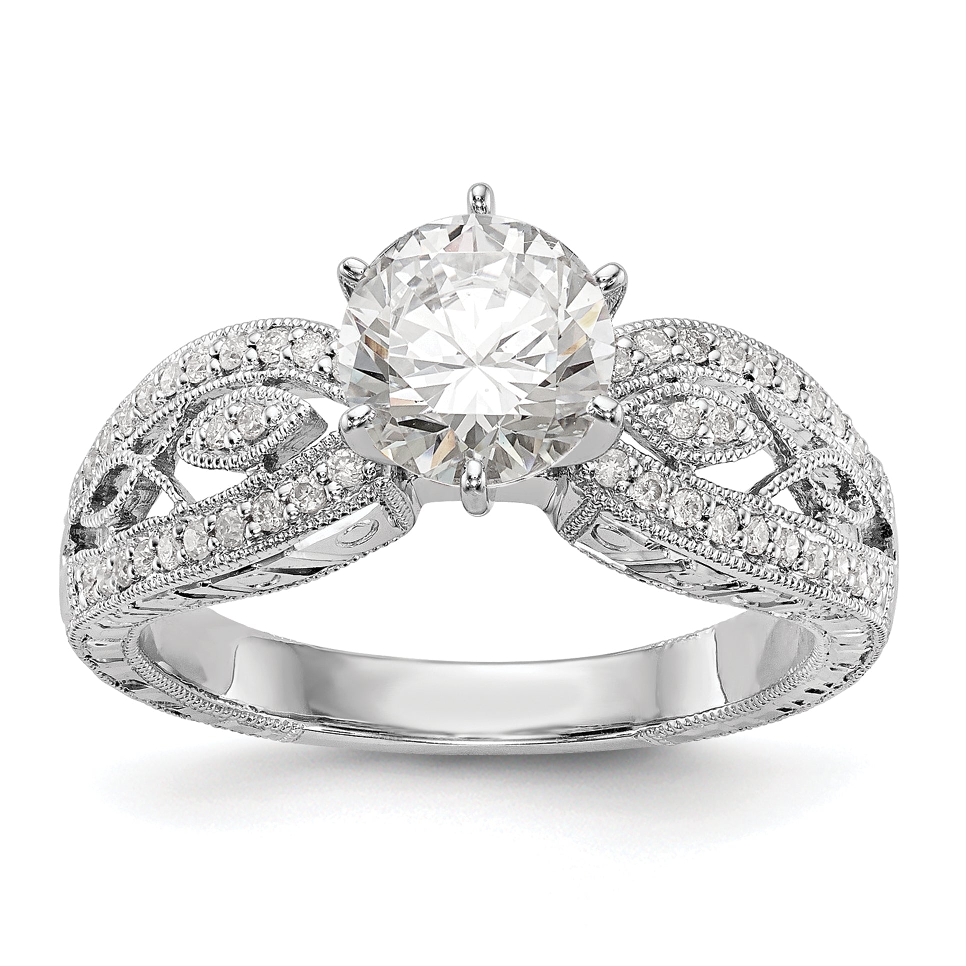 0.21ct. CZ Solid Real 14K White Gold Peg Set Engagement Ring