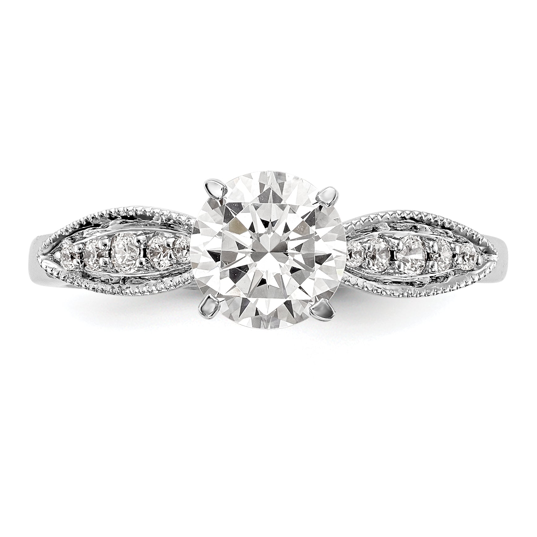 0.12ct. CZ Solid Real 14K White Gold Peg Set Engagement Ring