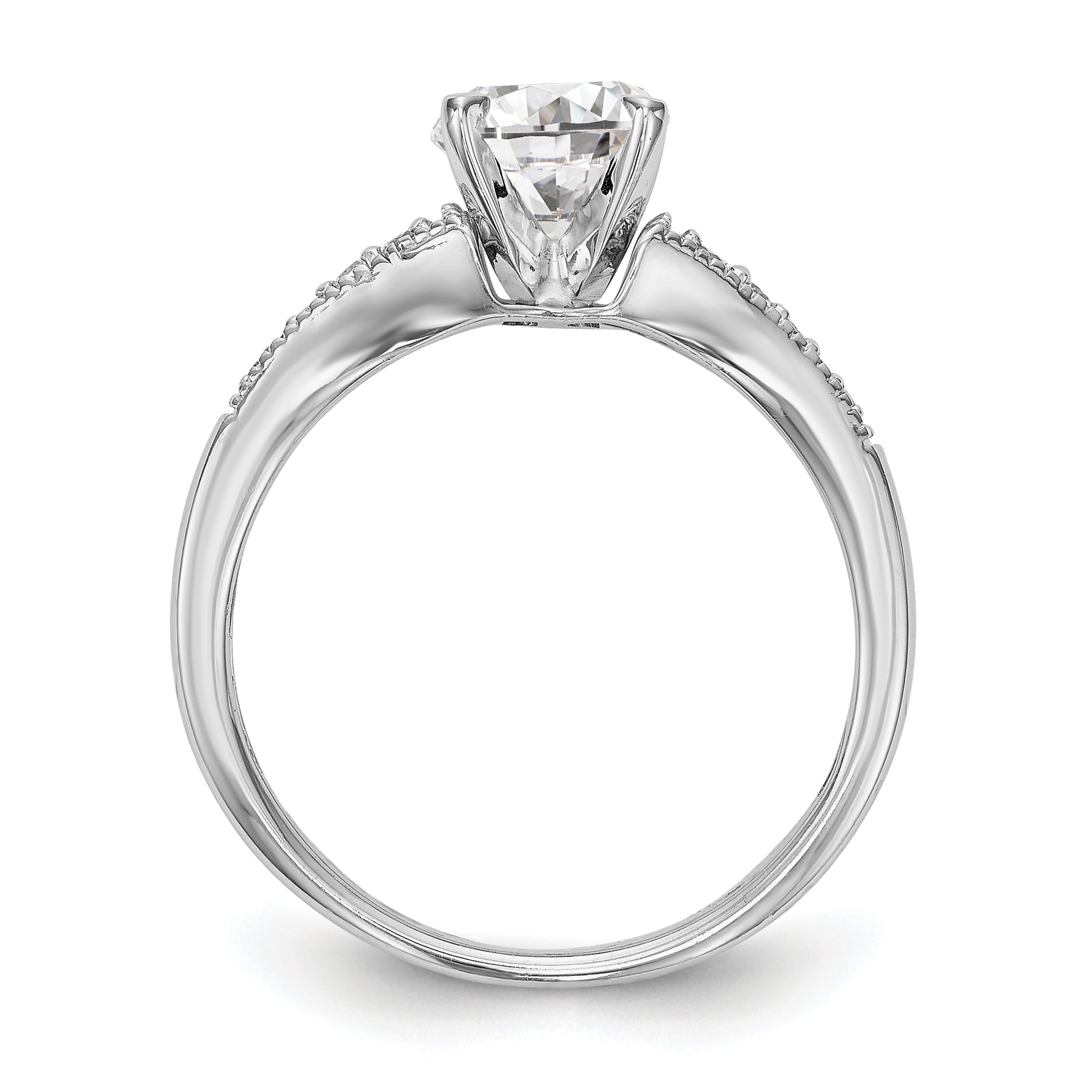 0.10ct. CZ Solid Real 14K White Gold Peg Set Engagement Ring