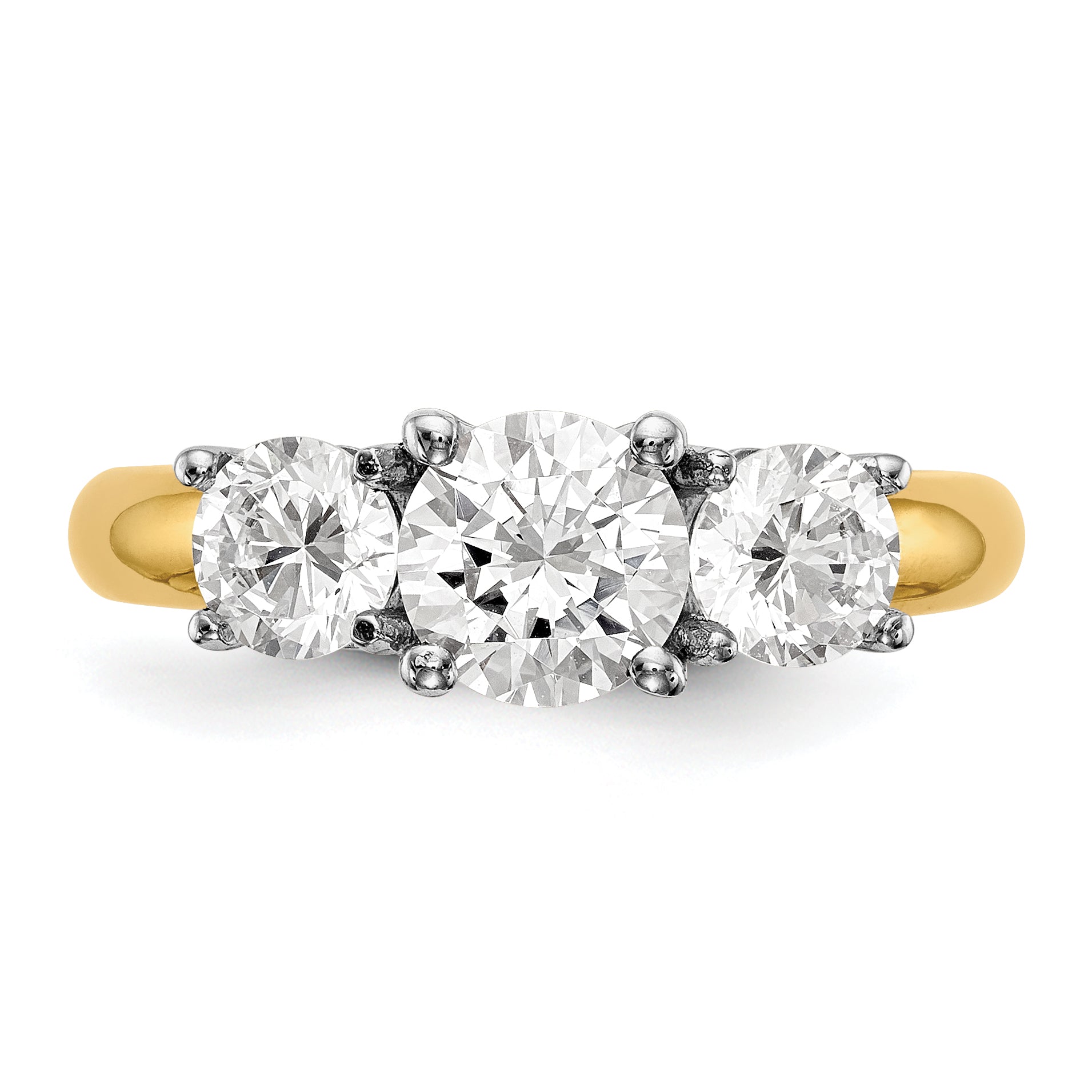 0.25ct. CZ Solid Real 14K Two-tone 3-Stone Engagement Ring
