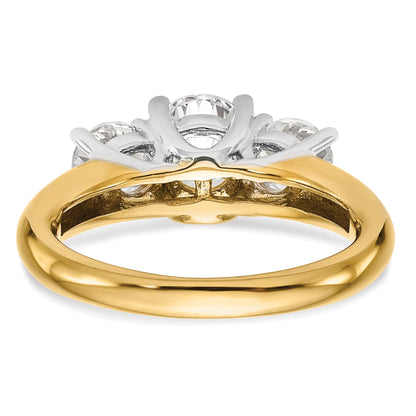 0.13ct. CZ Solid Real 14K Two-tone 3-Stone Engagement Ring