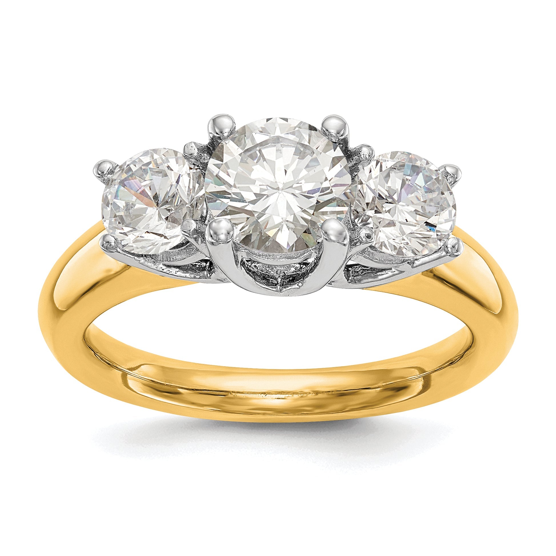 0.17ct. CZ Solid Real 14K Two-tone 3-Stone Engagement Ring