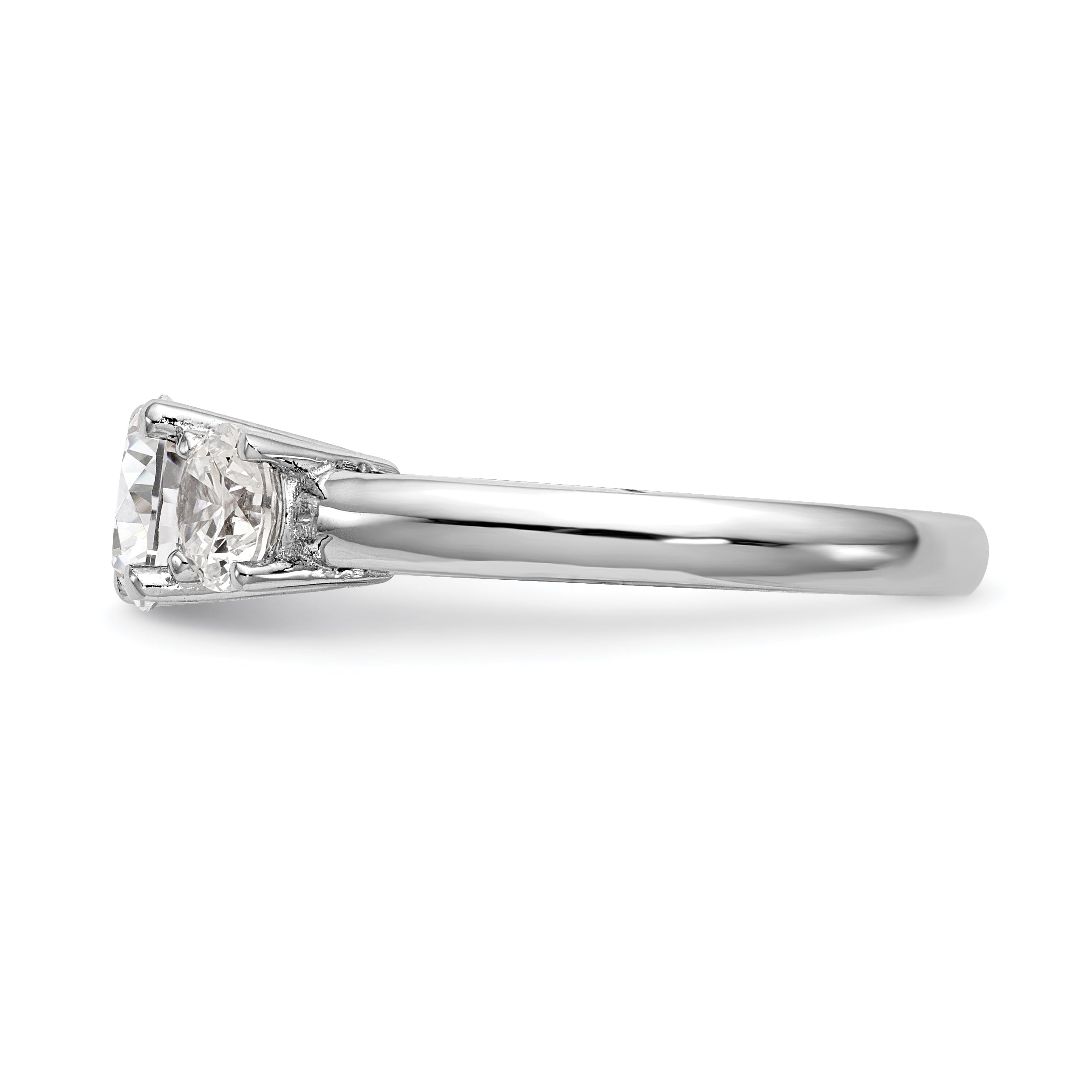 0.13ct. CZ Solid Real 14K White Gold 3-Stone Engagement Ring