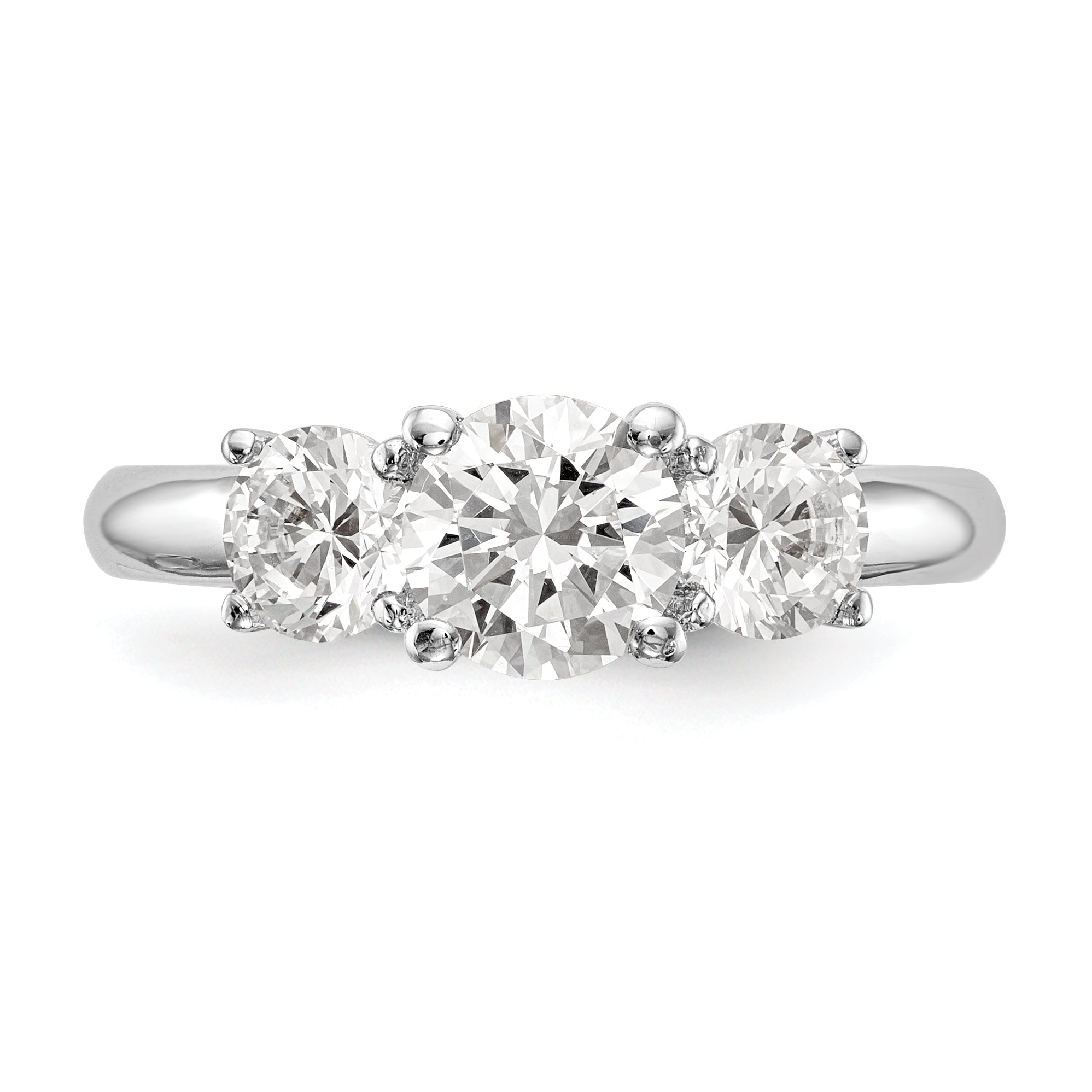 0.13ct. CZ Solid Real 14K White Gold 3-Stone Engagement Ring