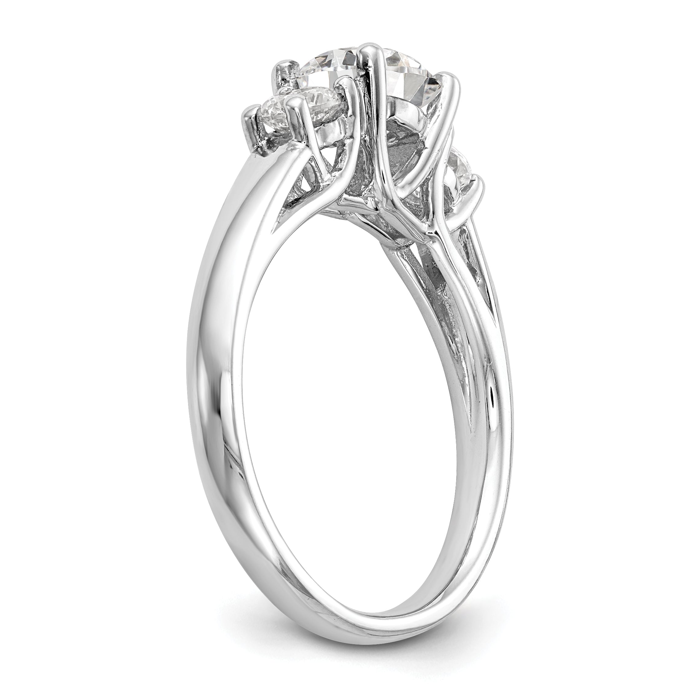 0.17ct. CZ Solid Real 14K White Gold 3-Stone Engagement Ring
