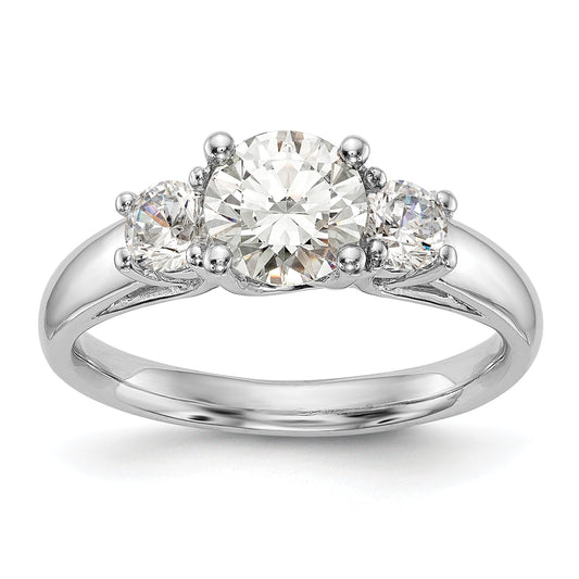 0.13ct. CZ Solid Real 14K White Gold 3-Stone Engagement Ring