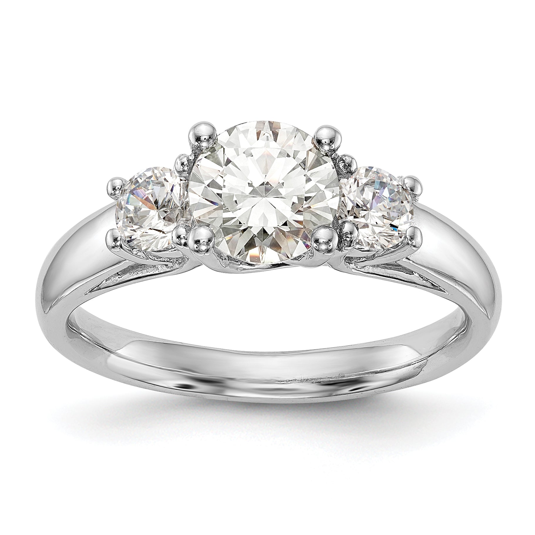 0.17ct. CZ Solid Real 14K White Gold 3-Stone Engagement Ring