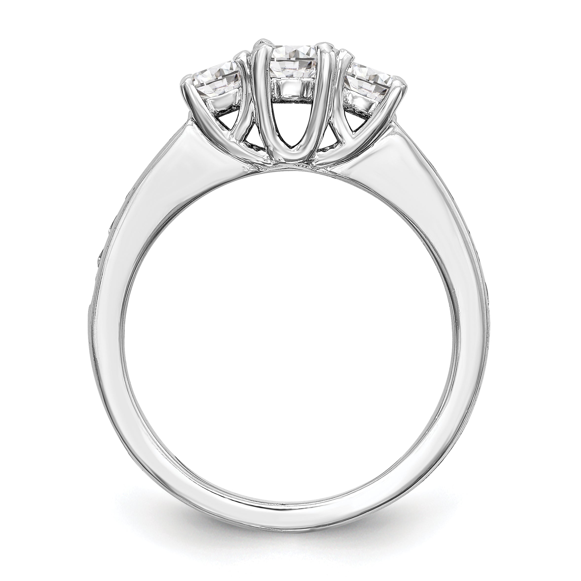 0.13ct. CZ Solid Real 14K White Gold 3-Stone Engagement Ring