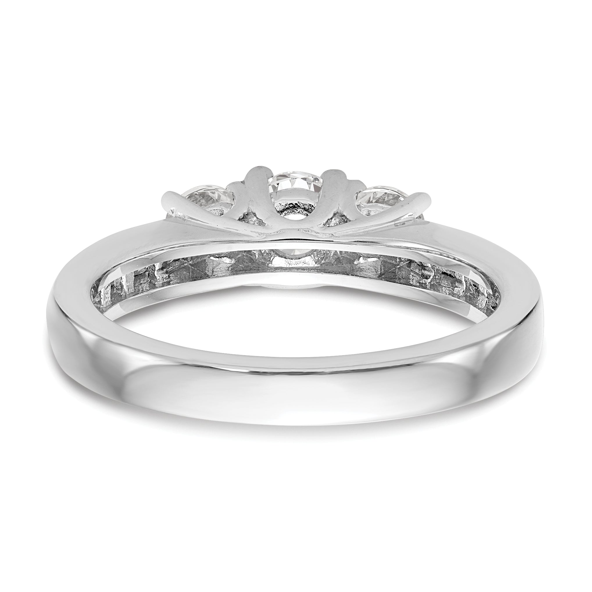 0.13ct. CZ Solid Real 14K White Gold 3-Stone Engagement Ring