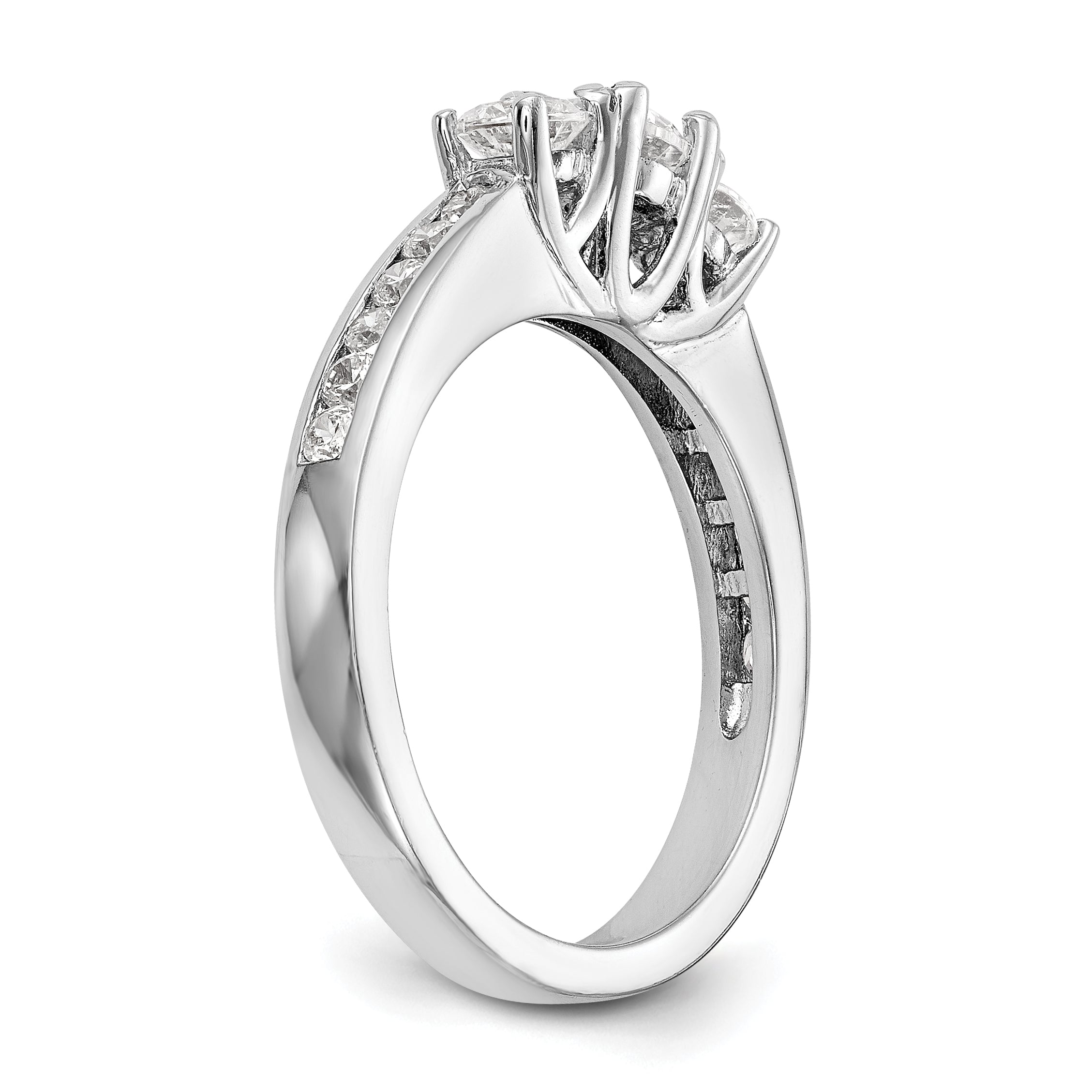 0.13ct. CZ Solid Real 14K White Gold 3-Stone Engagement Ring
