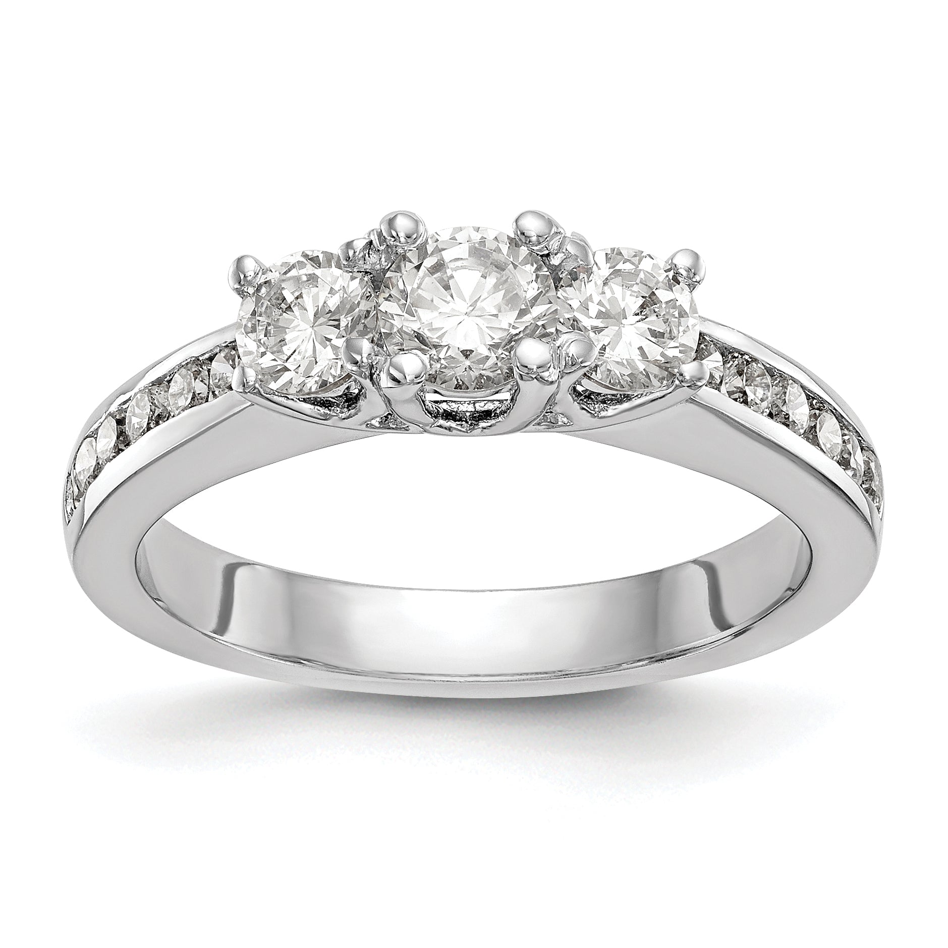 0.13ct. CZ Solid Real 14K White Gold 3-Stone Engagement Ring