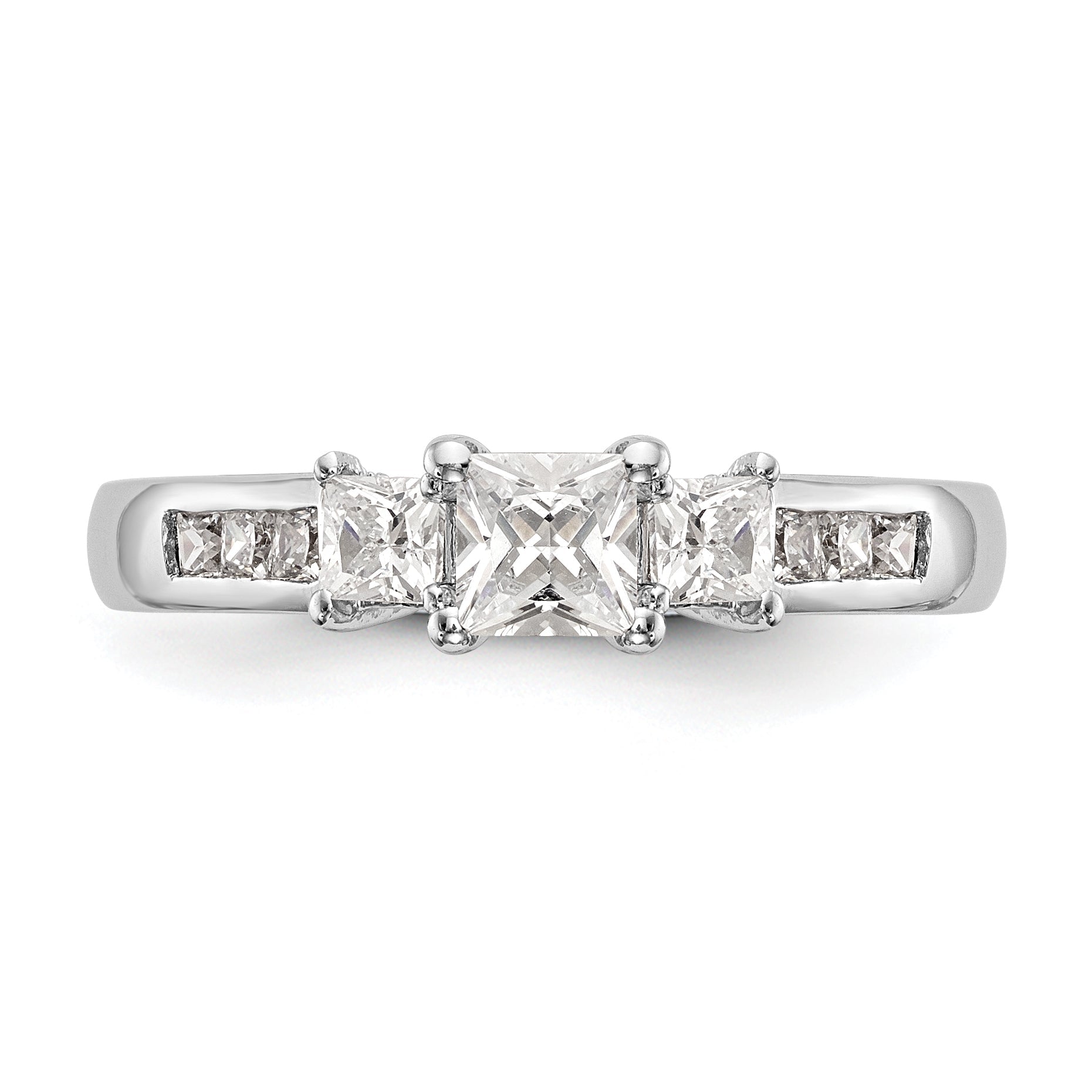 0.16ct. CZ Solid Real 14K White Gold 3-Stone Engagement Ring