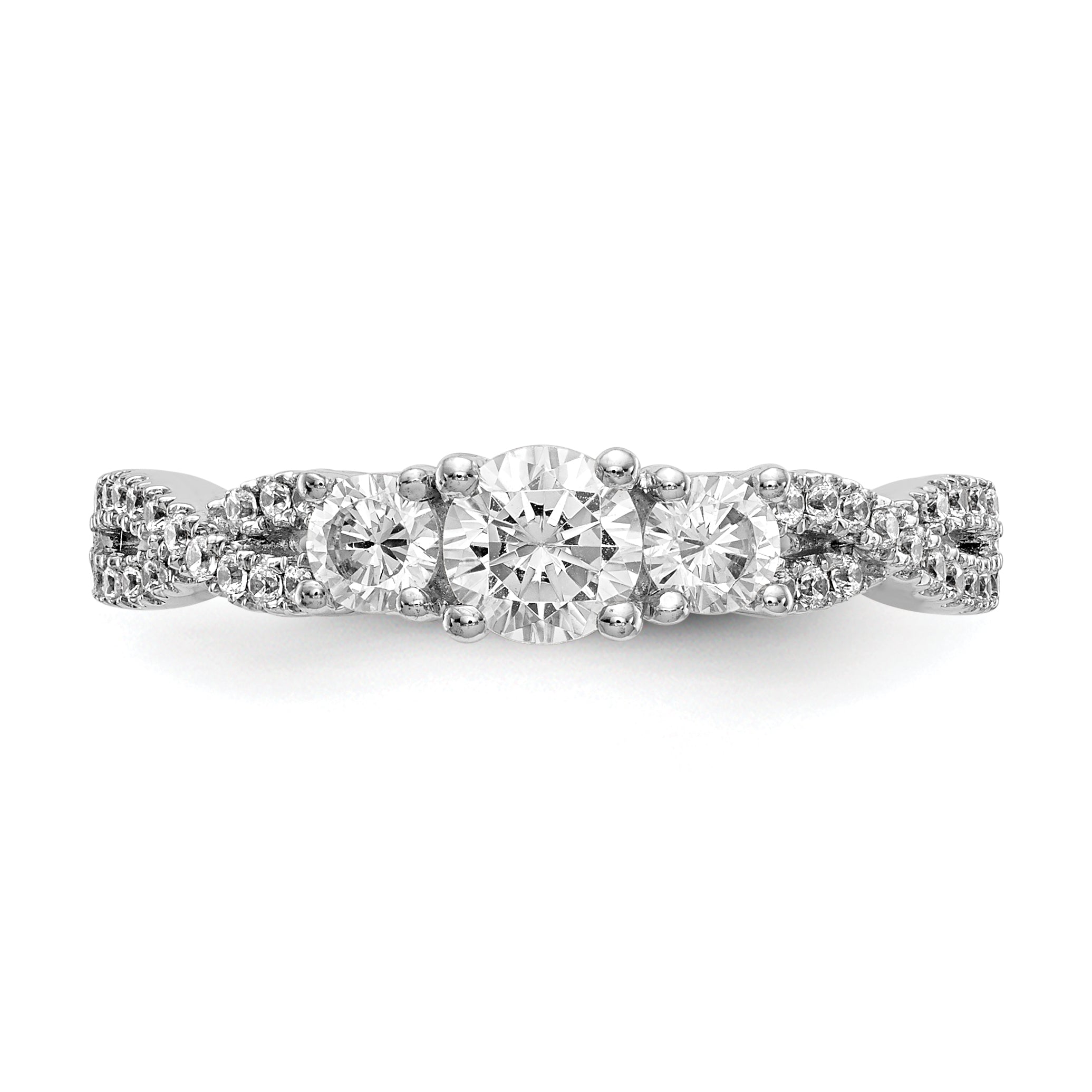 0.17ct. CZ Solid Real 14K White Gold 3-Stone Engagement Ring