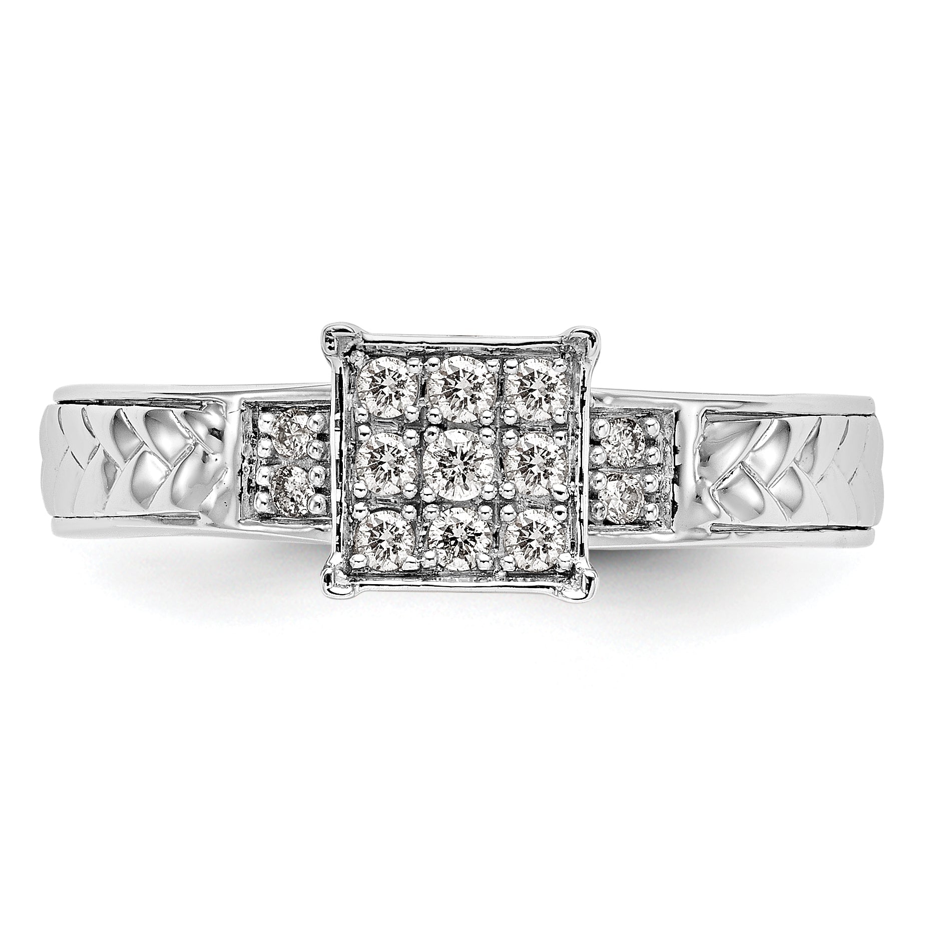0.17ct. CZ Solid Real 14K White Gold Trio Cluster Engagement Ring