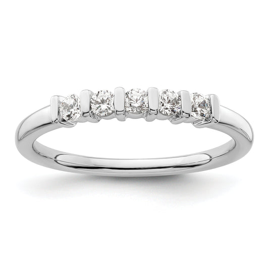 0.25ct. CZ Solid Real 14K White Gold 5-Stone Wedding Band Ring