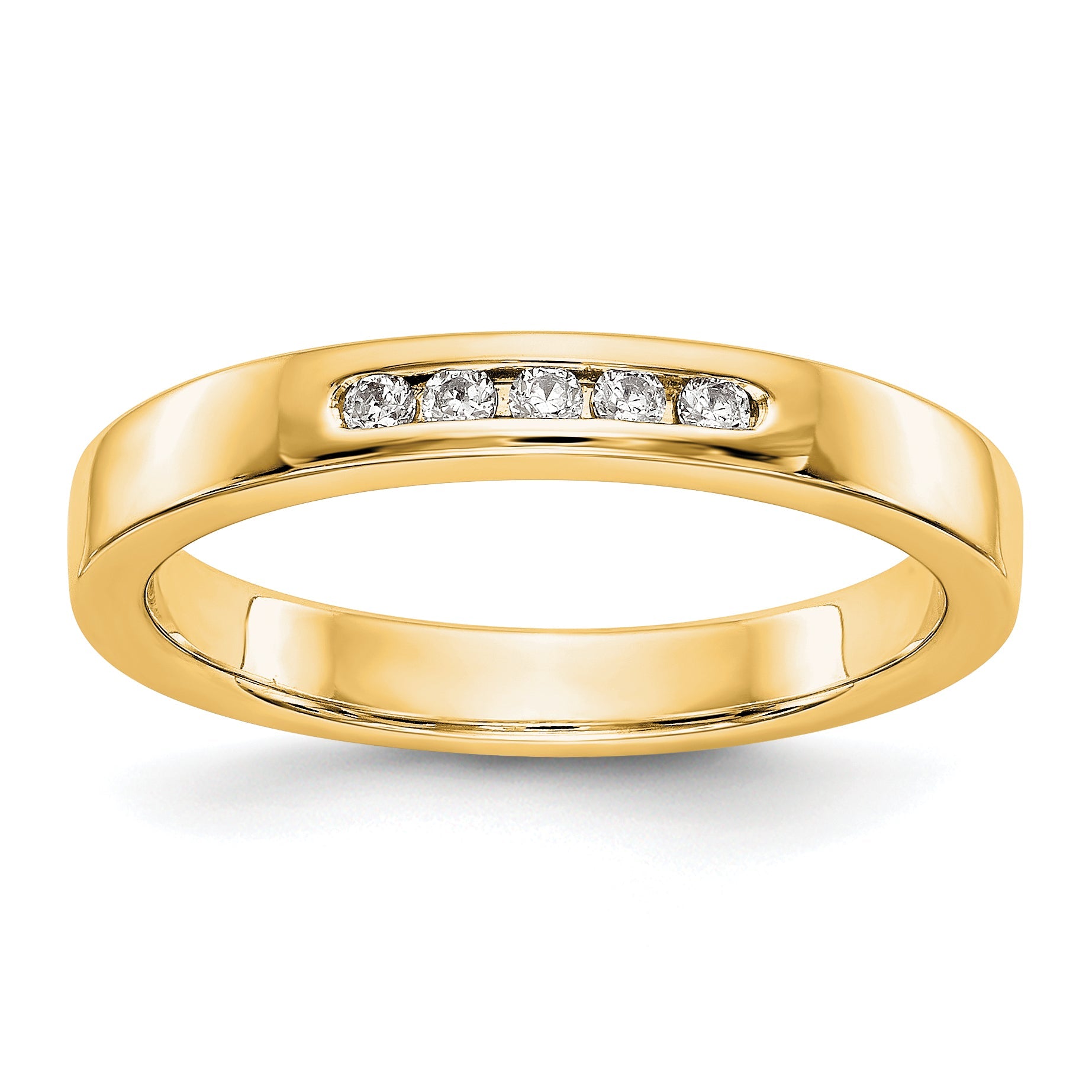 0.09ct. CZ Solid Real 14K Yellow Gold 5-1.6mm Stone Channel Wedding Band Ring