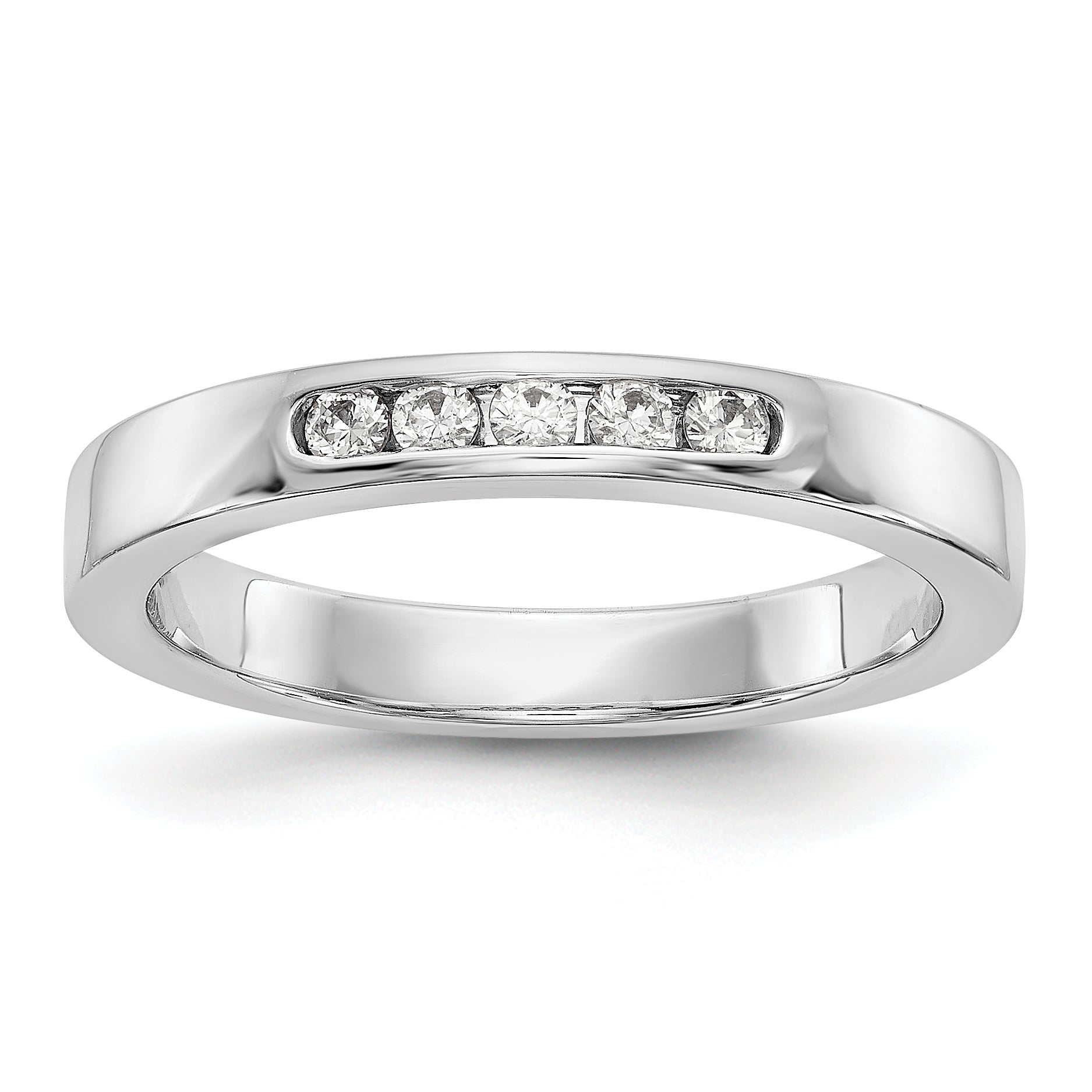 0.14ct. CZ Solid Real 14K White Gold 5-1.9mm Stone Channel Wedding Band Ring