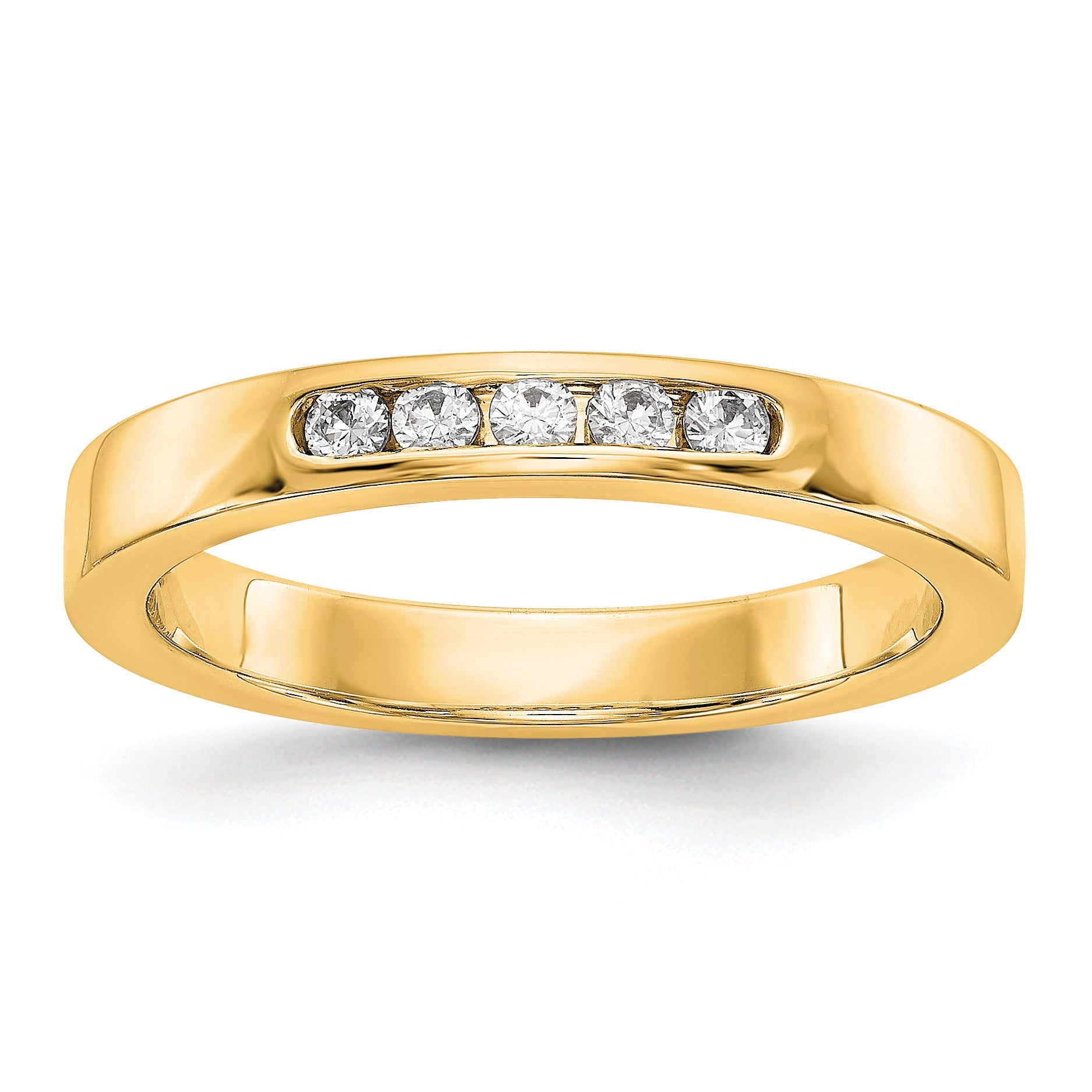 0.14ct. CZ Solid Real 14K Yellow Gold 5-1.9mm Stone Channel Wedding Band Ring