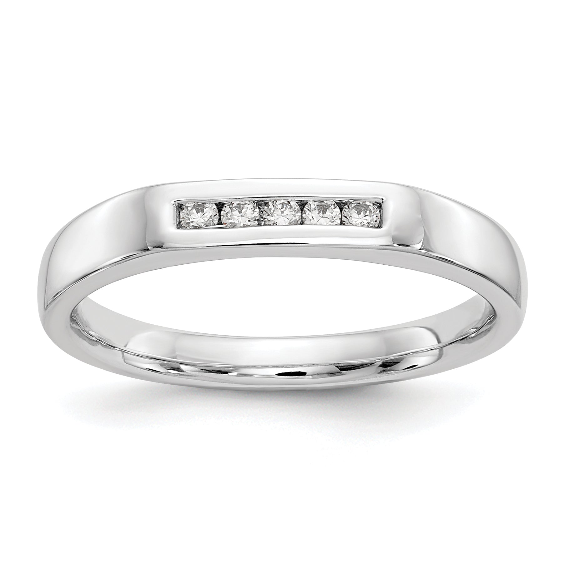 0.09ct. CZ Solid Real 14K White Gold 5-Stone Channel Wedding Band Ring