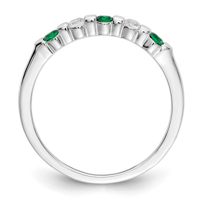 Solid 14k White Gold Simulated CZ w/Simulated Emerald Band
