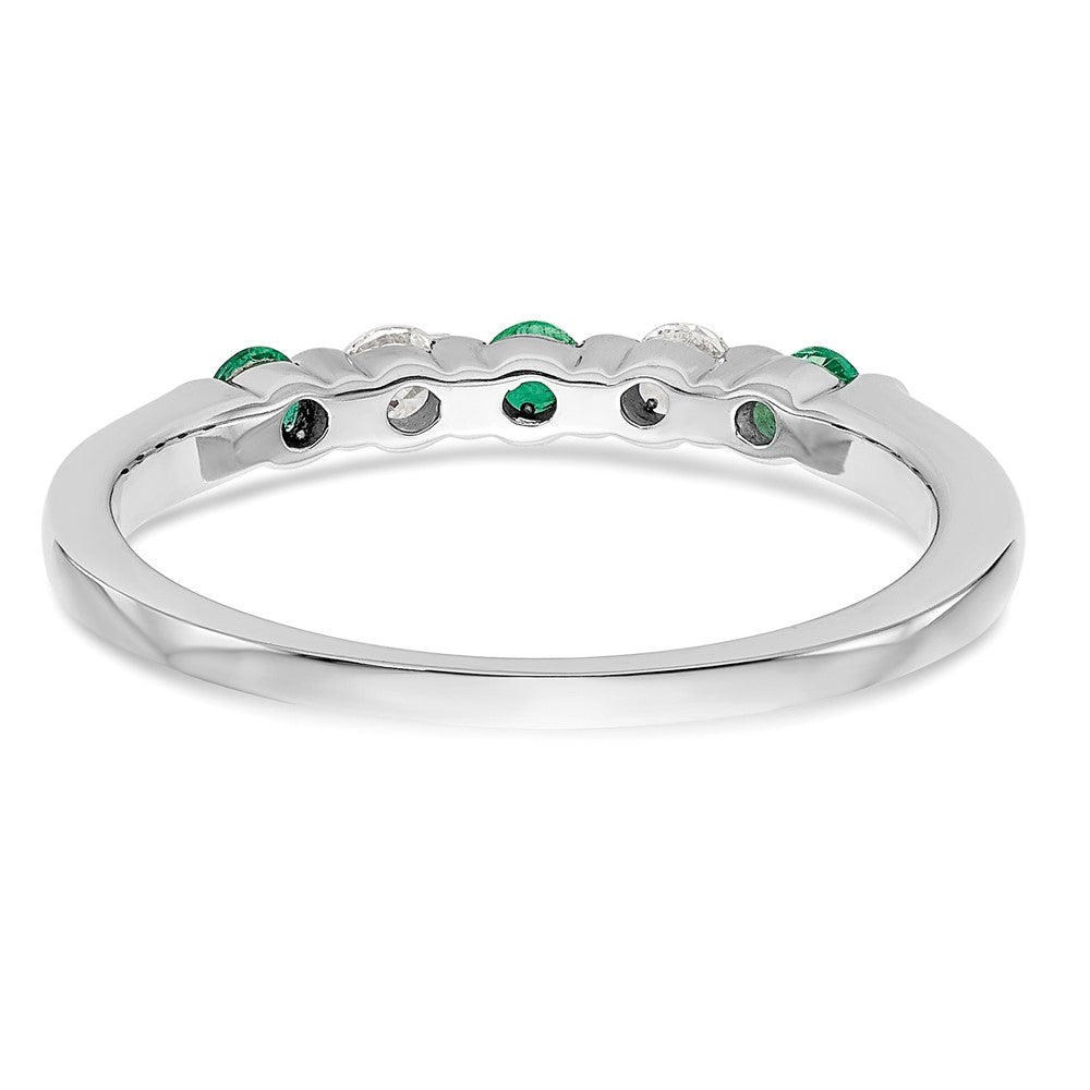 Solid 14k White Gold Simulated CZ w/Simulated Emerald Band