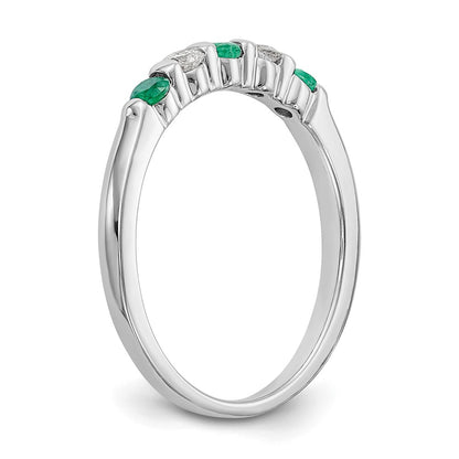 Solid 14k White Gold Simulated CZ w/Simulated Emerald Band