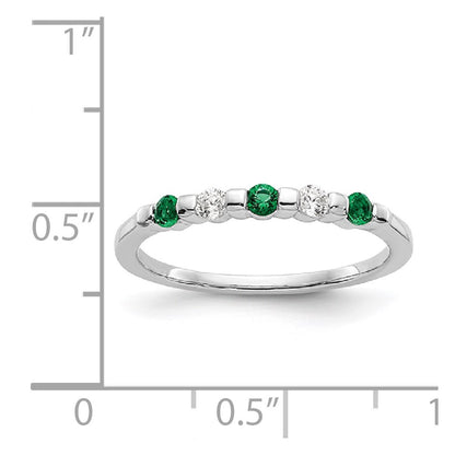 Solid 14k White Gold Simulated CZ w/Simulated Emerald Band