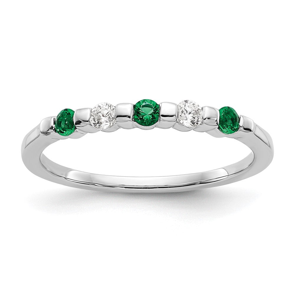 Solid 14k White Gold Simulated CZ w/Simulated Emerald Band