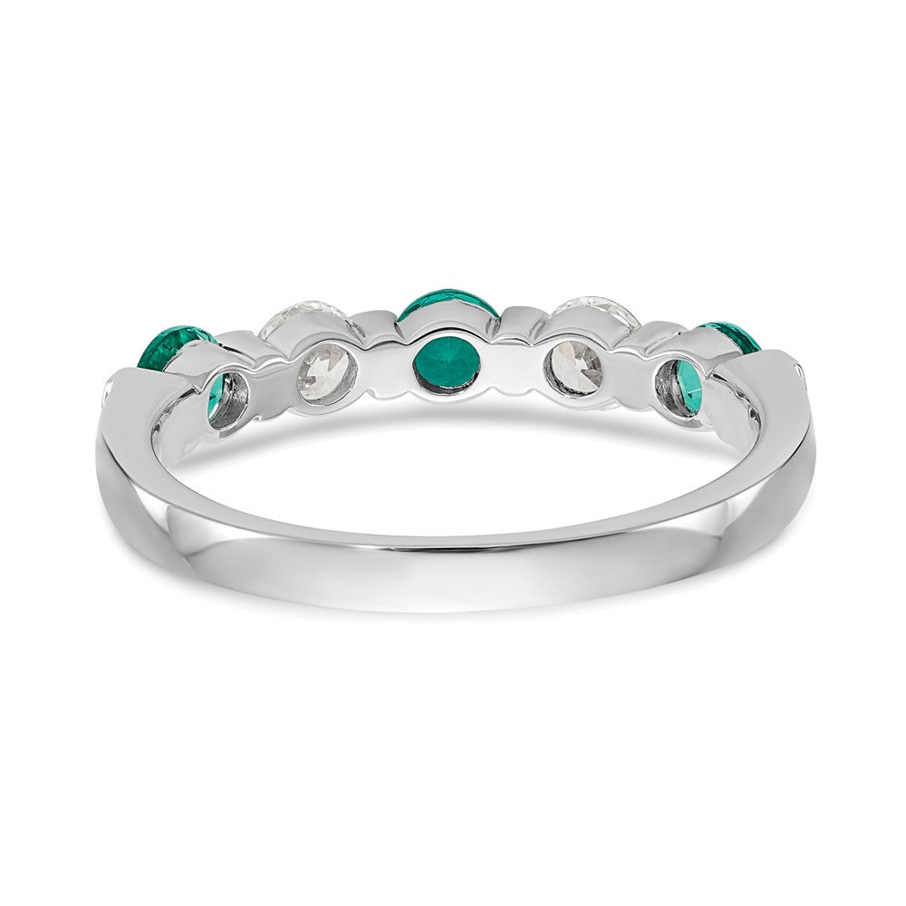 Solid 14k White Gold Simulated CZ w/Simulated Emerald Band