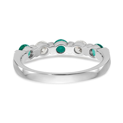 Solid 14k White Gold Simulated CZ w/Simulated Emerald Band