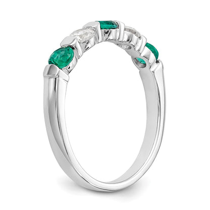 Solid 14k White Gold Simulated CZ w/Simulated Emerald Band